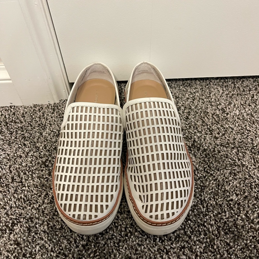 ANTONIO MELANI White and Tan Grid Loafers